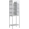 Metal Glass Door Display Storage Cabinet - 5 Tier Cube Bookshelf Storage Cabinet With 3 Adjustable Shelves For Kitchen, Dining Room, Living Room, Bathroom, Home Office - Antique White - Image 12