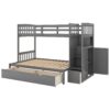 Twin Over Full / Twin Bunk Bed, Convertible Bottom Bed, Storage Shelves And Drawers - Gray - Image 9