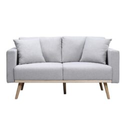Easton - Linen Fabric Loveseat With USB Charging Ports Pockets And Pillows - Light Gray
