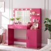 Vanity Desk With Mirror And Lights, 46.4In Dressing Table With 2 Large Drawer & Large Vertical Organizer, 3 Level Dresser & 3 Lighting Modes Adjustable Brightness, Suitable For Bedroom - Rose Pink - Image 2
