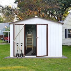 10'x8' Garden Sheds Outdoor Storage Sheds - White / Coffee