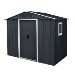 8Ft X 4Ft Outdoor Metal Storage Shed With Window And Metal Foundation For Backyard, Patio, Lawn - Black / White