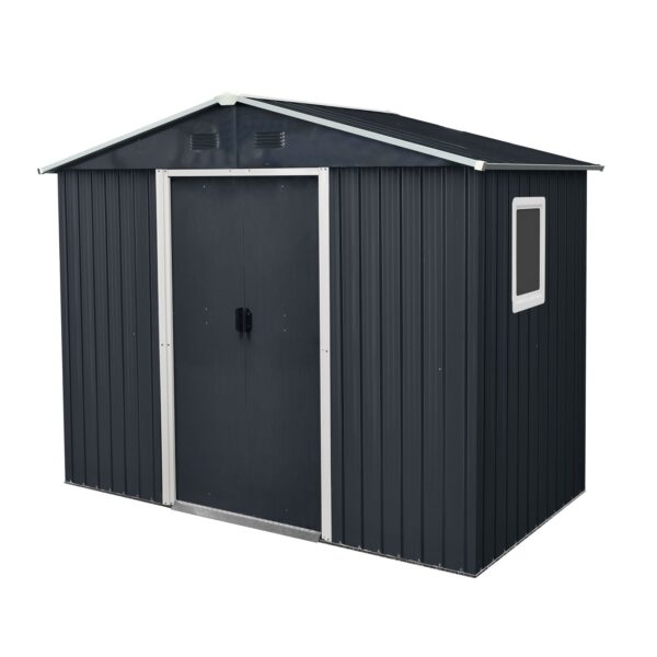8Ft X 4Ft Outdoor Metal Storage Shed With Window And Metal Foundation For Backyard, Patio, Lawn - Black / White
