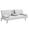 Futon Sofa Bed With Armrest Two Holders - White - Image 7