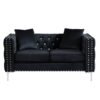 Wide Sofa With Jeweled Buttons Square Arm, 2 Pillows - Black - Image 3