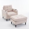 Beige Upholstered Armchair And Storage Ottoman Set, Comfortable Single Sofa With Cup Holders And Tufted Detailing, Ideal For Living Room Or Bedroom - Beige - Image 15
