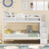 Twin Over Twin Stairway Bunk Bed With Storage And Guard Rail For Bedroom - White - Image 10
