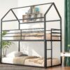 Bunk Beds Twin Over Twin, House With Frame Built-In Ladder, No Box Spring Needed - Black - Image 8