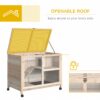 Pawhut - Indoor Rabbit Hutch With Wheels, Desk And Side Table Sized, Wood Rabbit Cage, Waterproof Small Rabbit Cage - Natural - Image 3