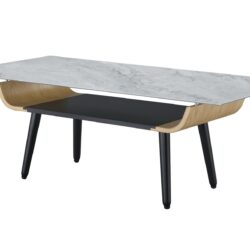 Landon - Coffee Table With Glass Marble Texture Top And Bent Wood Design - Gray