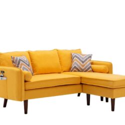 Mia - Sectional Sofa Chaise With USB Charger And Pillows - Yellow