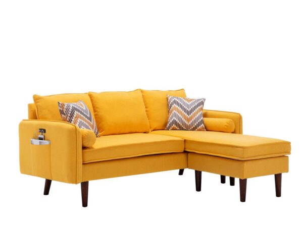 Mia - Sectional Sofa Chaise With USB Charger And Pillows - Yellow