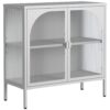 Metal Sideboard Cabinet, Accent Storage Cabinet With 2 Glass Doors, Modern Coffee Bar Cabinet With Adjustable Shelves 154 Lbs Capacity For Kitchen, Living Room And Hallway - White - Image 13