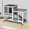 Pawhut - Wooden Rabbit Hutch Elevated Bunny Cage Indoor Small Animal Habitat With Enclosed Run With Wheels, Ramp, Removable Tray Ideal For Guinea Pigs - Gray - Image 9