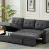 Destiny - Linen Reversible Sleeper Sectional Sofa With Storage Chaise - Dark Gray - Image 4
