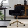 Office Chair, Artificial Rabbit Hair Home Office Chair With Golden Metal Base, Adjustable Desk Chair Swivel Office Chair, Vanity Chair - Black - Image 17