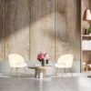 Adjust Legs Upholstered Teddy Faux Fur Dining Armrest Chair (Set of 2) - Off White - Image 9