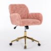 Office Chair, Artificial Rabbit Hair Home Office Chair With Golden Metal Base, Adjustable Desk Chair Swivel Office Chair, Vanity Chair - Pink - Image 4