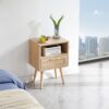 15.75" Rattan End Table With Power Outlet & USB Ports, Modern Nightstand With Drawer And Solid Wood Legs, Side Table For Living Room, Bedroom - Natural - Image 2