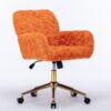 Office Chair, Artificial Rabbit Hair Home Office Chair With Golden Metal Base, Adjustable Desk Chair Swivel Office Chair, Vanity Chair - Orange - Image 7