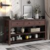 Retro Design Console Table With Two Open Shelves, Pine Frame And Legs For Living Room - Espresso - Image 13