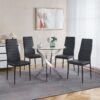 5 Pieces Dining Set, Table Metal Leg Mid-Century Dining Table For 4 - 6 People With Glass Table Top, Pedestal Dining Table, End Table Coffee Table - Black - Image 9