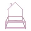 Twin Size Wood Bed With House-Shaped Headboard Floor Bed With Fences - Pink - Image 10