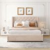 Queen Size Storage Upholstered Platform Bed With Wingback Headboard And A Big Drawer - Beige - Image 11