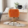 Office Chair, Artificial Rabbit Hair Home Office Chair With Golden Metal Base, Adjustable Desk Chair Swivel Office Chair, Vanity Chair - Orange - Image 20