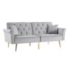 Velvet Tufted Sofa Couch With 2 Pillows And Nailhead Trim - Light Gray - Image 5