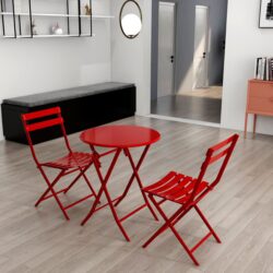 3 Piece Patio Bistro Set Of Foldable Round Table And Chairs - Red