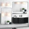 40X30" Brushed Silver Rounded Corner Rectangle Bathroom Mirror For Wall Metal Frame Wall Mounted Bathroom Mirror Vanity Bathroom Mirror (Horizontal & Vertical) - Silver - Image 6