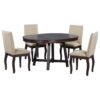 5 Piece Farmhouse Dining Table Set Wood Round Extendable Dining Table And 4 Upholstered Dining Chairs - Espresso - Image 15