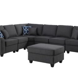 Leo - 7 Piece Modular L-Shape Sectional Sofa And Ottoman - Dark Gray