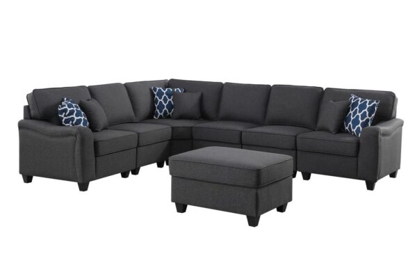 Leo - 7 Piece Modular L-Shape Sectional Sofa And Ottoman - Dark Gray