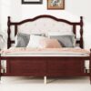 Queen Pine Wooden Bed With Upholstered Headboard And Panel Footboard, With Two Bed Rail Support Feet And Central Platform Support Feet, Classic - Cherry - Image 8