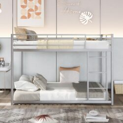 Full Over Full Metal Bunk Bed, Low Bunk Bed With Ladder - Silver
