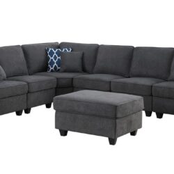 Leo - Woven 7 Piece Modular L-Shape Sectional Sofa And Ottoman - Dark Gray