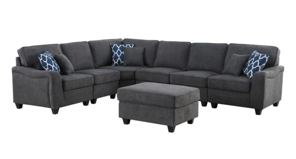 Leo - Woven 7 Piece Modular L-Shape Sectional Sofa And Ottoman - Dark Gray