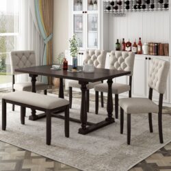 6 Piece Dining Table And Chair Set With Special-Shaped Legs And Foam-Covered Seat Backs&Cushions For Dining Room - Espresso