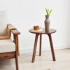 Round Small End Table, Side Table For Bedroom & Balcony - Walnut - Image 9