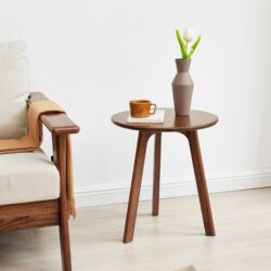Round Small End Table, Side Table For Bedroom & Balcony - Walnut