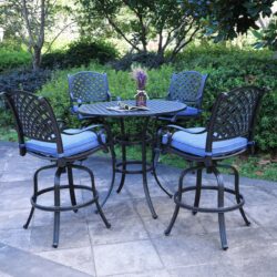 Round 4 Person 42" Long Aluminum Bar Height Dining Set With Cushions - Navy Blue