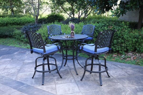 Round 4 Person 42" Long Aluminum Bar Height Dining Set With Cushions - Navy Blue