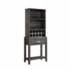 Wine Bar Cabinet, Kitchen Storage Cabinet With Drawer And Open Shelves - Distressed Gray - Image 3