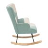 Accent Rocking Chair, Mid-Century Fabric Rocker Chair With Wood Legs And Patchwork Linen For Livingroom Bedroom - Blue - Image 5