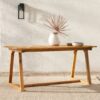 Contemporary Solid Wood Slat Top Patio Dining Table - Natural - Image 4