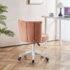 Home Office Chair, Fluffy Fuzzy Comfortable Makeup Vanity Chair, Swivel Desk Chair Height Adjustable Dressing Chair For Bedroom - Teak / Beige - Image 3