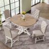 Functional Furniture Retro Style Dining Table Set With Extendable Table And 4 Upholstered Chairs For Dining Room And Living Room - Natural / Off White - Image 2