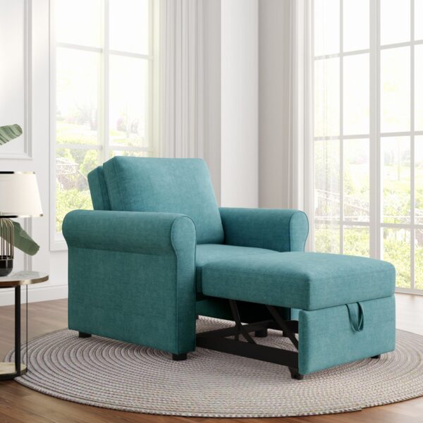 3 In 1 Sofa Bed Chair, Convertible Sleeper Chair Bed, Adjust Backrest Into A Sofa, Lounger Chair, Single Bed, Modern Chair Bed Sleeper For Adults - Teal